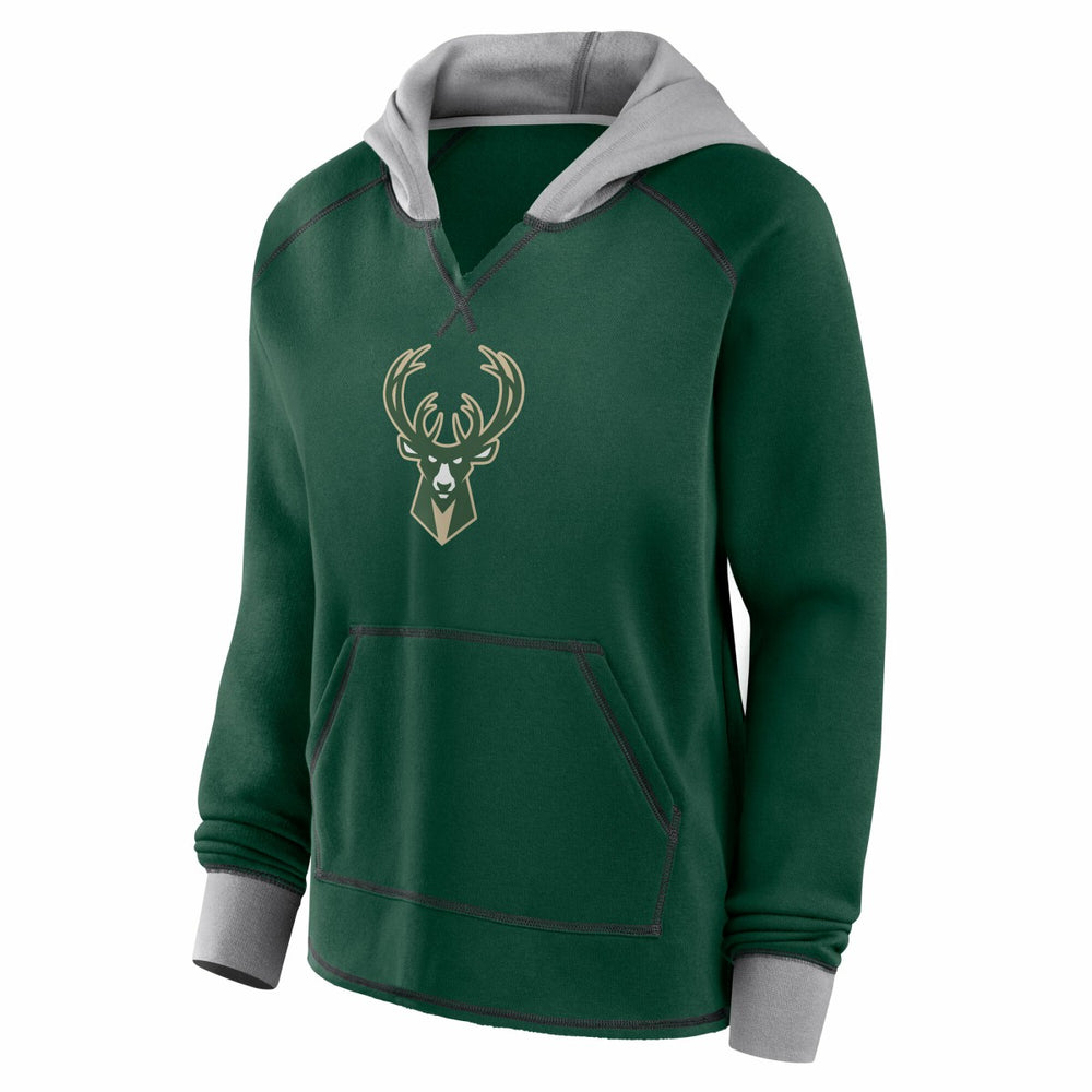 Hunter Green Milwaukee Bucks Logo Athletic Women's Boom Pullover Hoodie | NBA