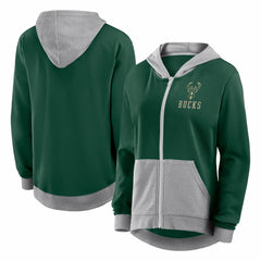 Hunter Green Milwaukee Bucks Logo Athletic Women's Hit It French Terry Full-Zip Hoodie | NBA