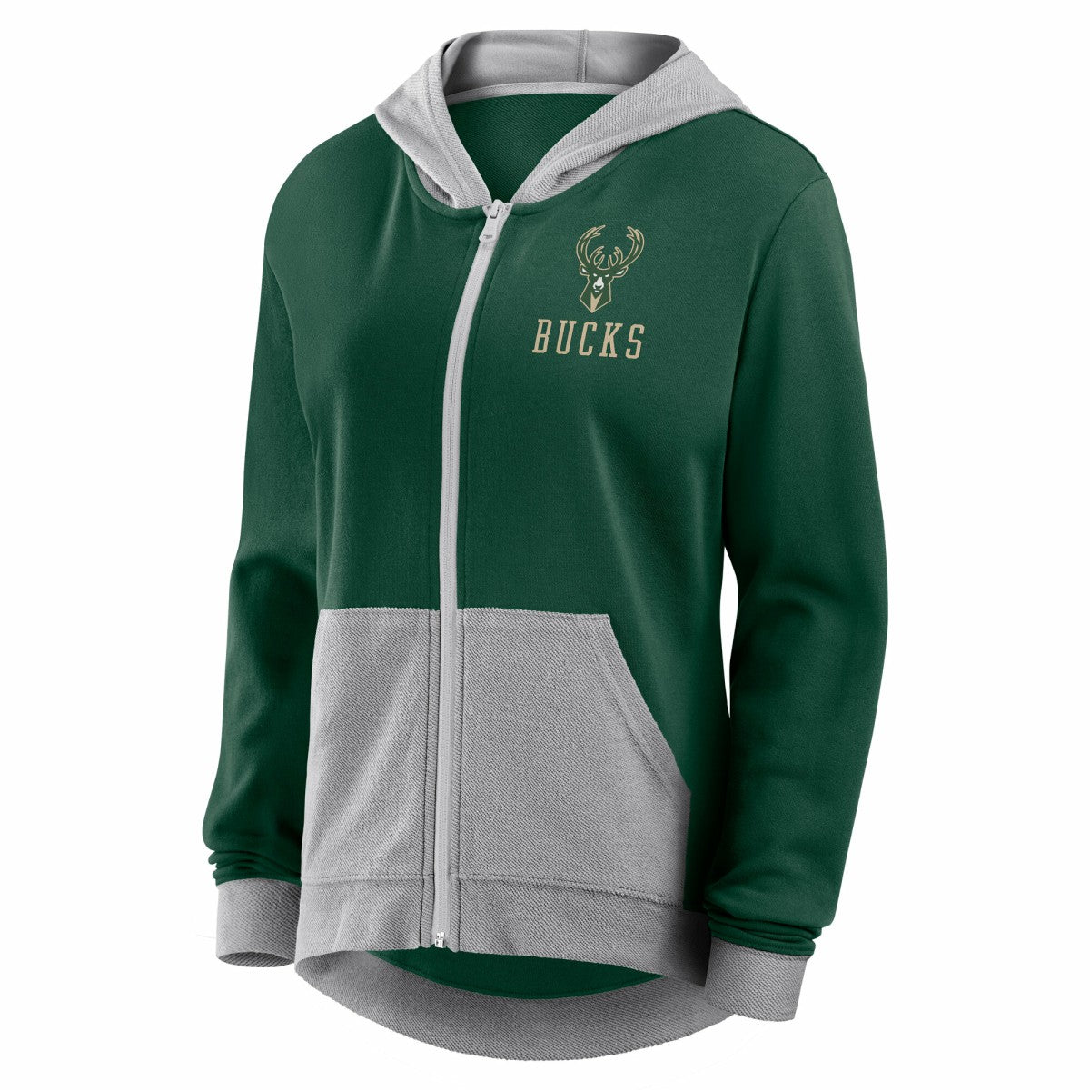 Hunter Green Milwaukee Bucks Logo Athletic Women's Hit It French Terry Full-Zip Hoodie | NBA