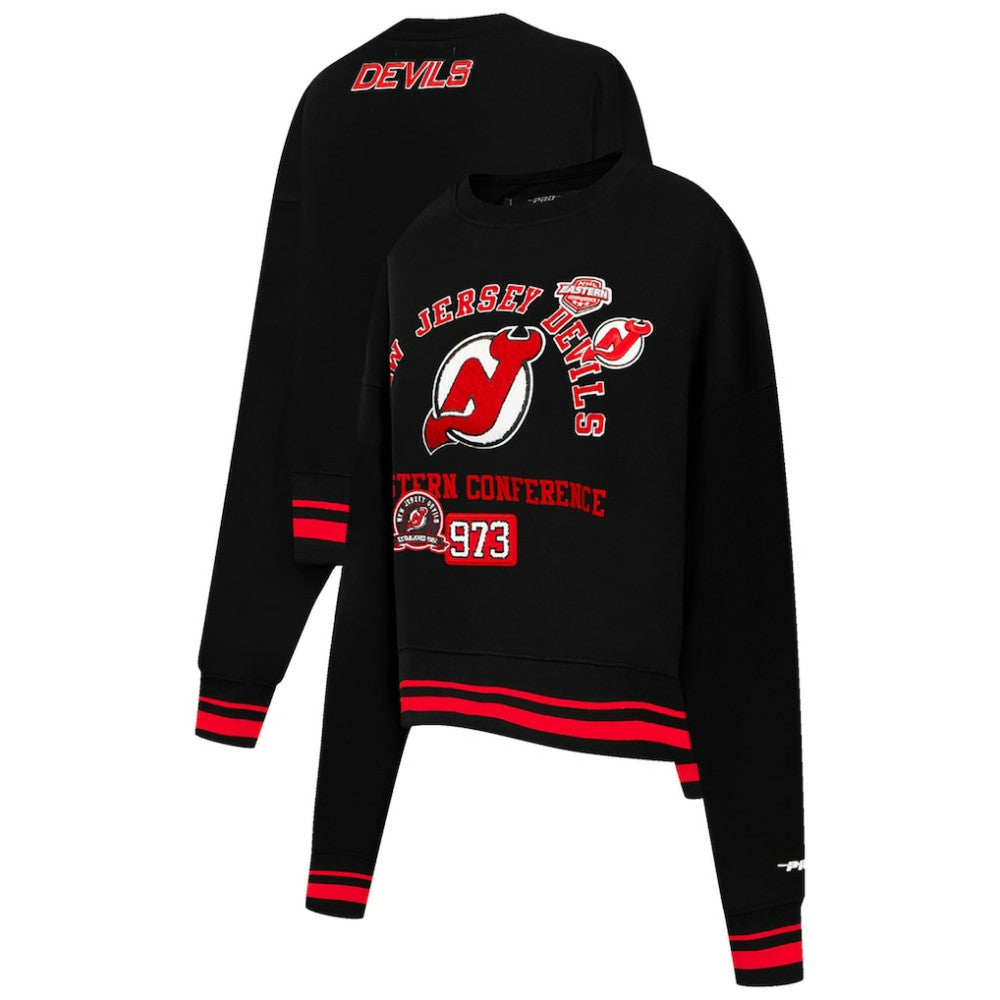New Jersey Devils Pro Standard Women's Area Code Cropped Pullover Sweatshirt -  NHL Sweatshirts