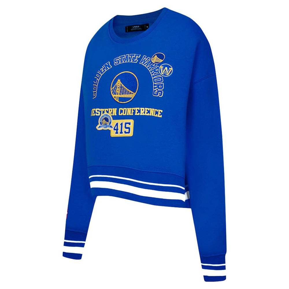 Royal Golden State Warriors Pro Standard Women's Area Code Cropped Pullover Sweatshirt sale | NBA