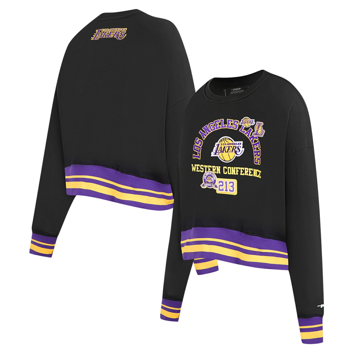 Black Los Angeles Lakers Pro Standard Women's Area Code Cropped Pullover Sweatshirt | NBA