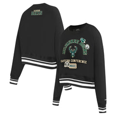 Black Milwaukee Bucks Pro Standard Women's Area Code Cropped Pullover Sweatshirt | NBA