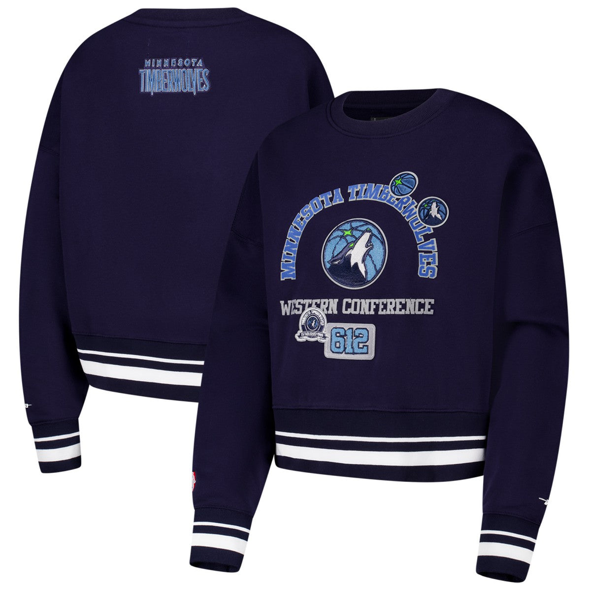 Navy Minnesota Timberwolves Pro Standard Women's Area Code Cropped Pullover Sweatshirt | NBA
