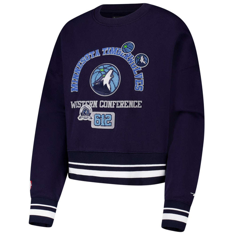 Navy Minnesota Timberwolves Pro Standard Women's Area Code Cropped Pullover Sweatshirt | NBA