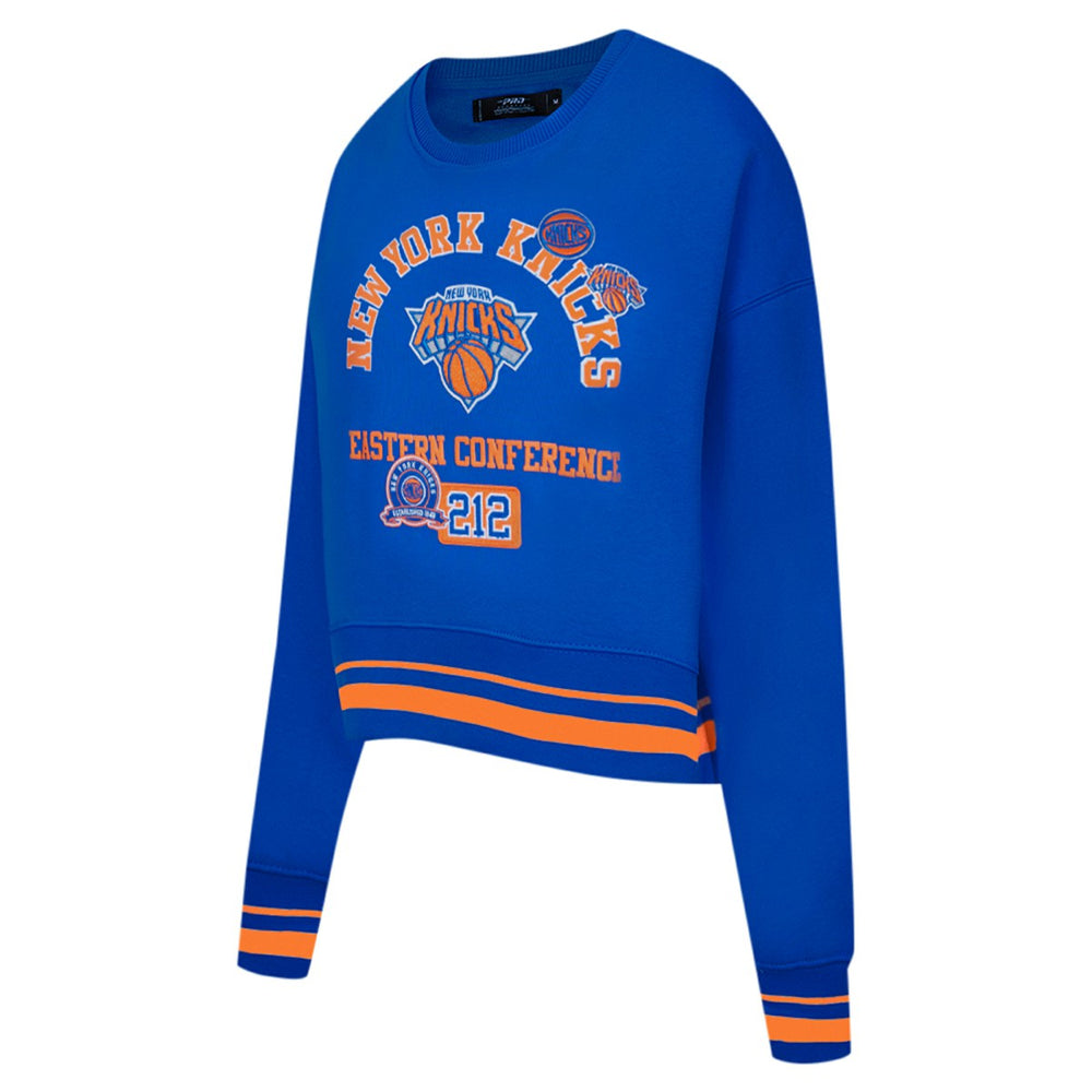 Blue New York Knicks Pro Standard Women's Area Code Cropped Pullover Sweatshirt | NBA
