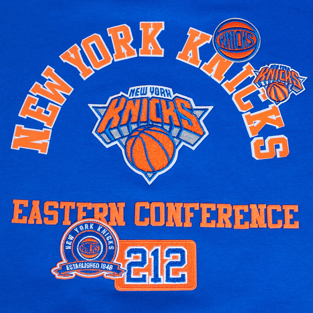 Blue New York Knicks Pro Standard Women's Area Code Cropped Pullover Sweatshirt | NBA