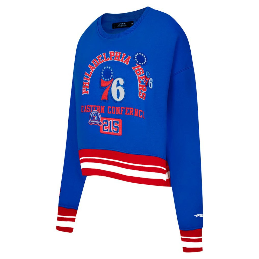 Royal Philadelphia 76ers Pro Standard Women's Area Code Cropped Pullover Sweatshirt | NBA