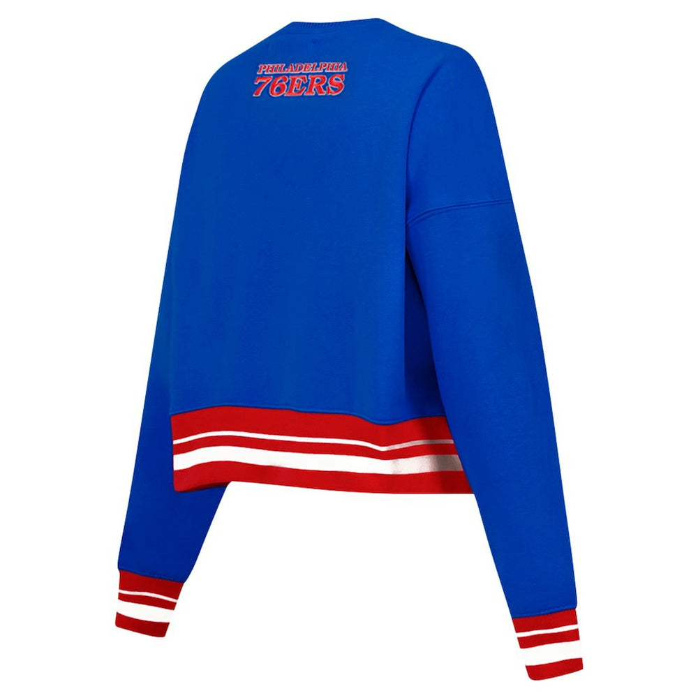 Royal Philadelphia 76ers Pro Standard Women's Area Code Cropped Pullover Sweatshirt | NBA
