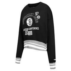 Black Brooklyn Nets Pro Standard Women's Area Code Cropped Pullover Sweatshirt | NBA