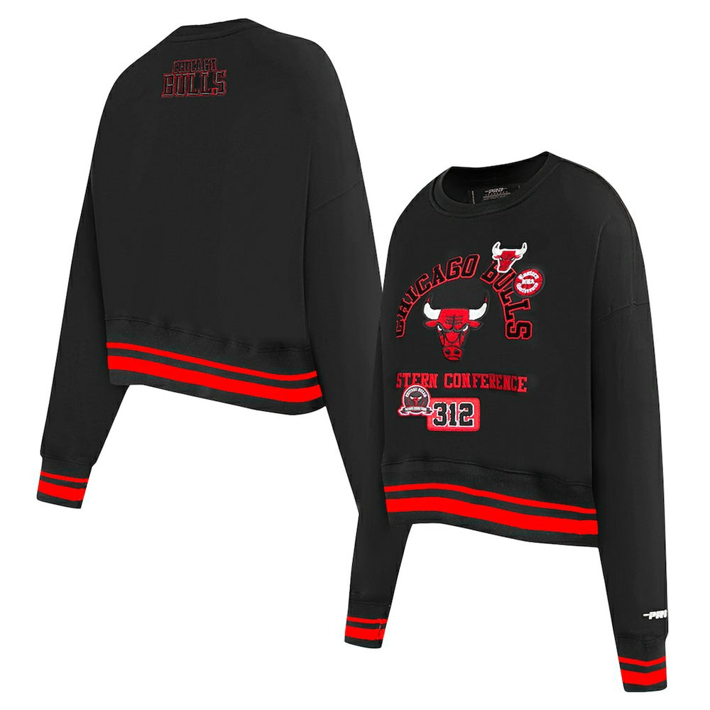 Black Chicago Bulls Pro Standard Women's Area Code Cropped Pullover Sweatshirt | NBA