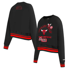Black Chicago Bulls Pro Standard Women's Area Code Cropped Pullover Sweatshirt | NBA
