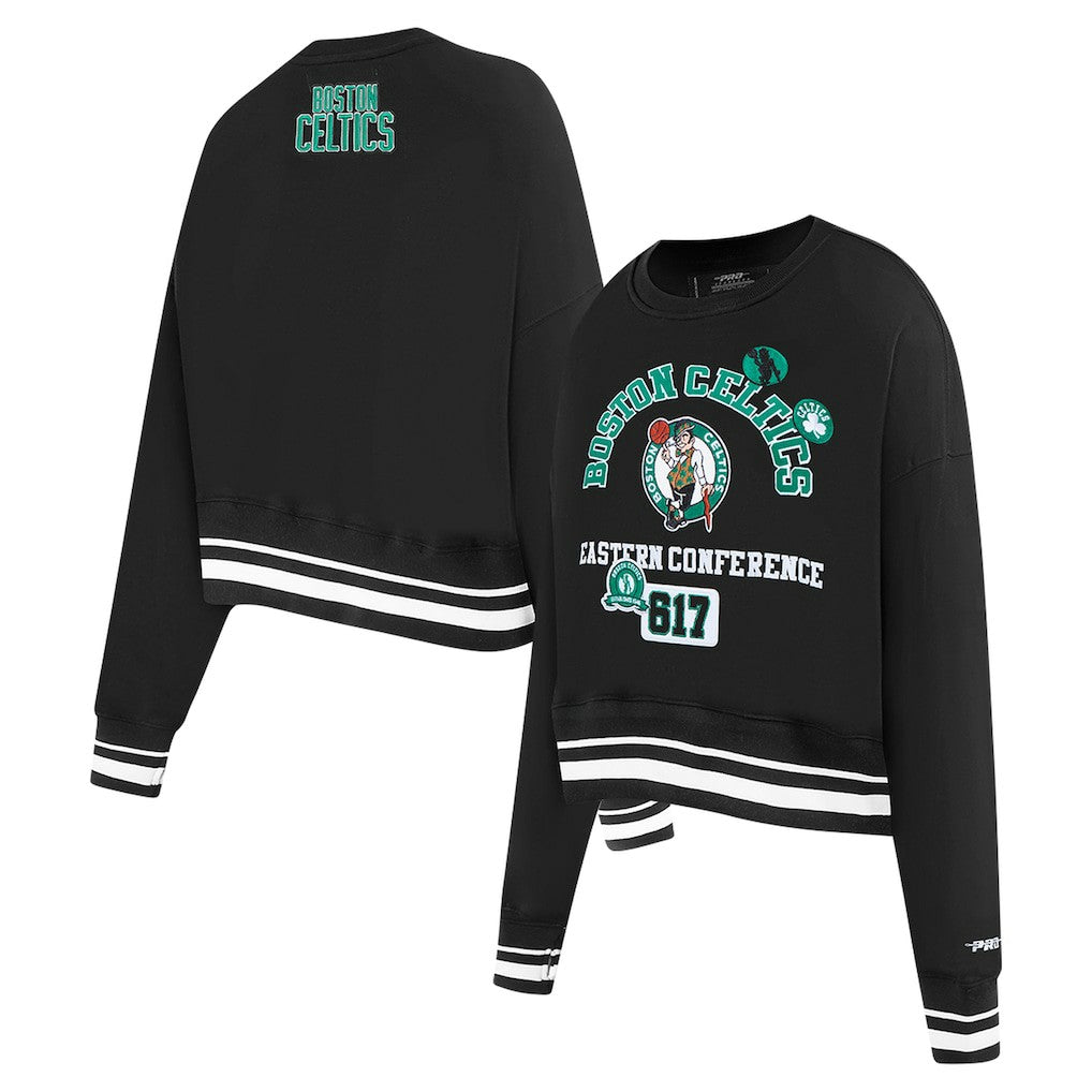Black Boston Celtics Pro Standard Women's Area Code Cropped Pullover Sweatshirt | NBA