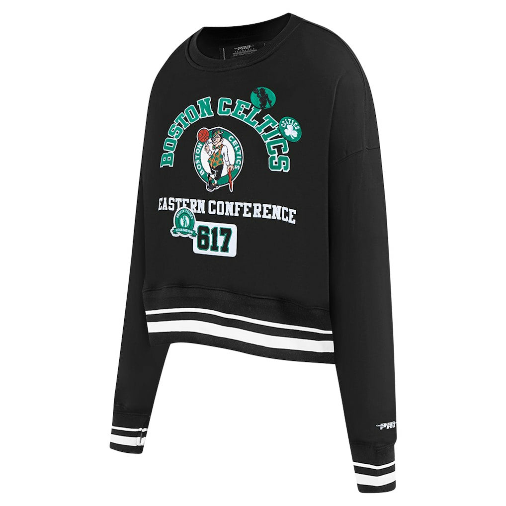 Black Boston Celtics Pro Standard Women's Area Code Cropped Pullover Sweatshirt | NBA