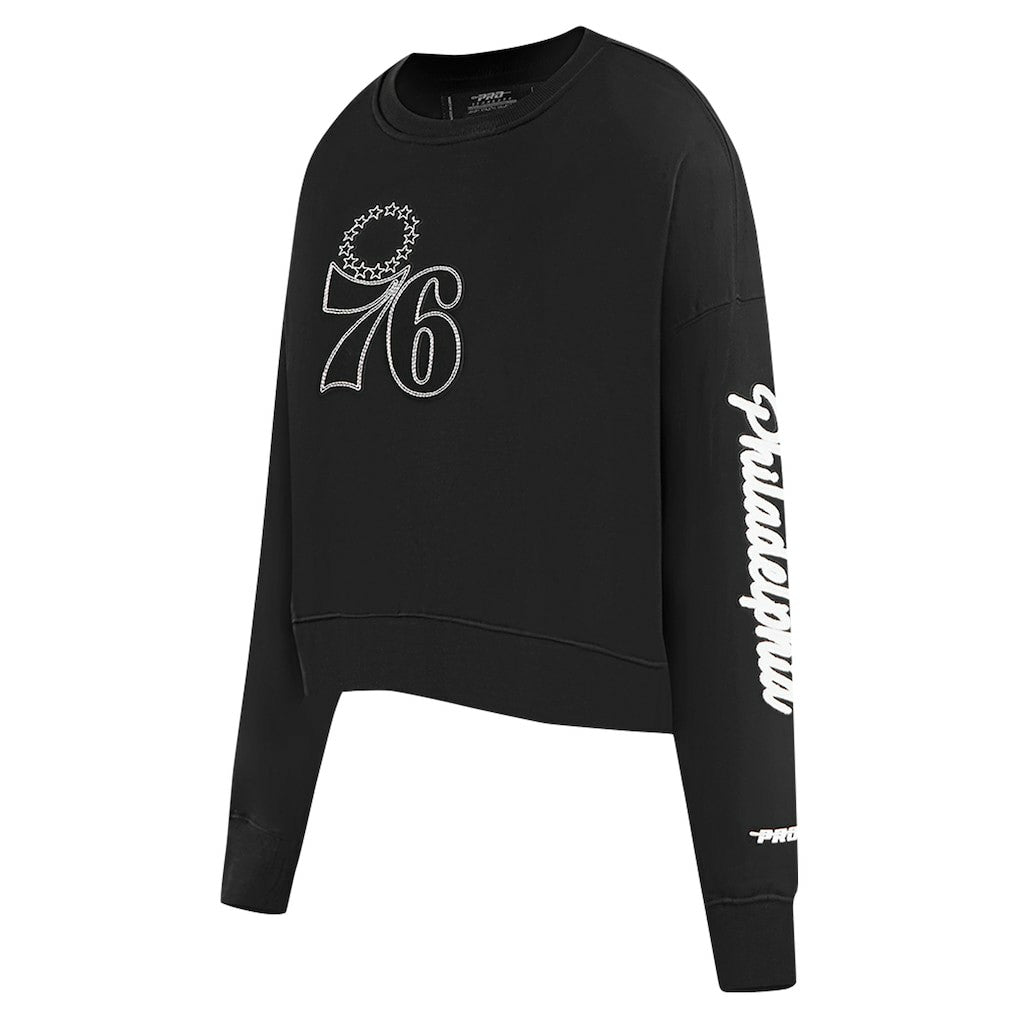 Black Philadelphia 76ers Pro Standard Women's Paint The City Cropped Pullover Sweatshirt | NBA
