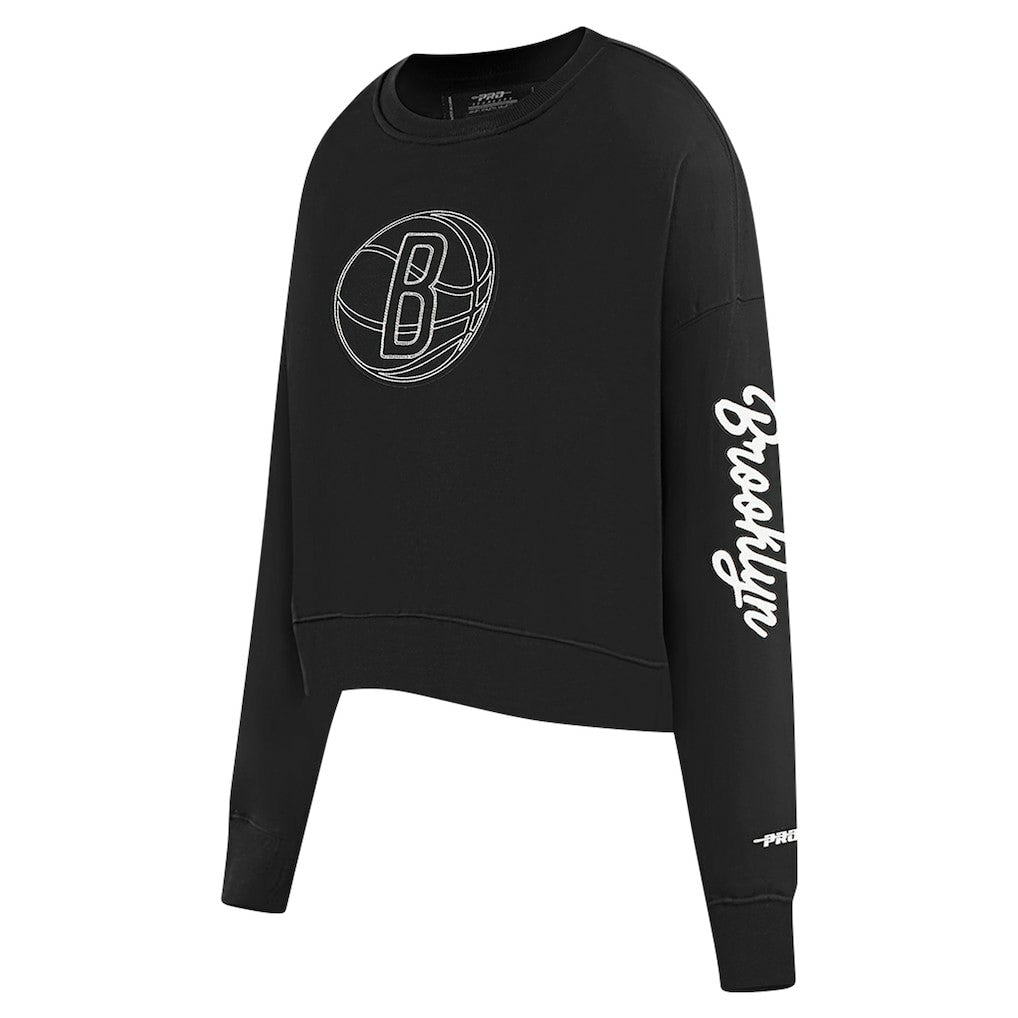Black Brooklyn Nets Pro Standard Women's Paint The City Cropped Pullover Sweatshirt | NBA