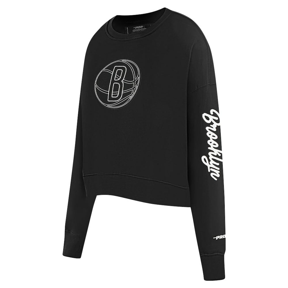 Black Brooklyn Nets Pro Standard Women's Paint The City Cropped Pullover Sweatshirt | NBA