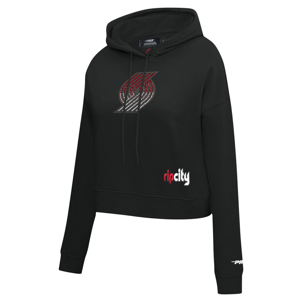 Black Portland Trail Blazers Pro Standard Women's Jewels Cropped Pullover Hoodie | NBA