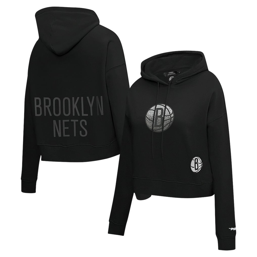 Black Brooklyn Nets Pro Standard Women's Jewels Cropped Pullover Hoodie | NBA
