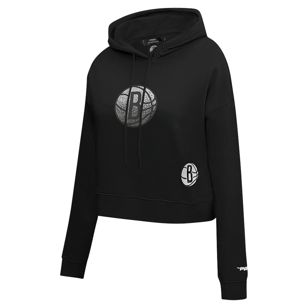 Black Brooklyn Nets Pro Standard Women's Jewels Cropped Pullover Hoodie | NBA