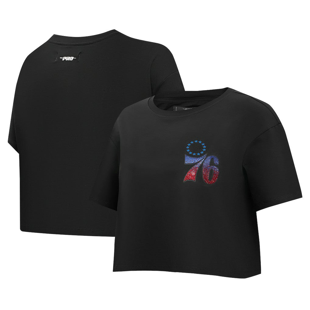 Black Philadelphia 76ers Pro Standard Women's Jewels Boxy Cropped T-Shirt | NBA