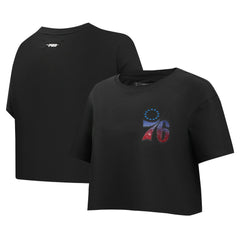 Black Philadelphia 76ers Pro Standard Women's Jewels Boxy Cropped T-Shirt | NBA