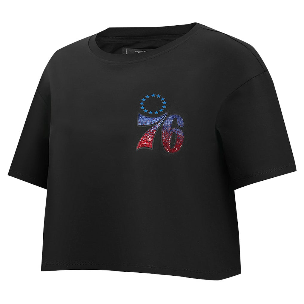 Black Philadelphia 76ers Pro Standard Women's Jewels Boxy Cropped T-Shirt | NBA