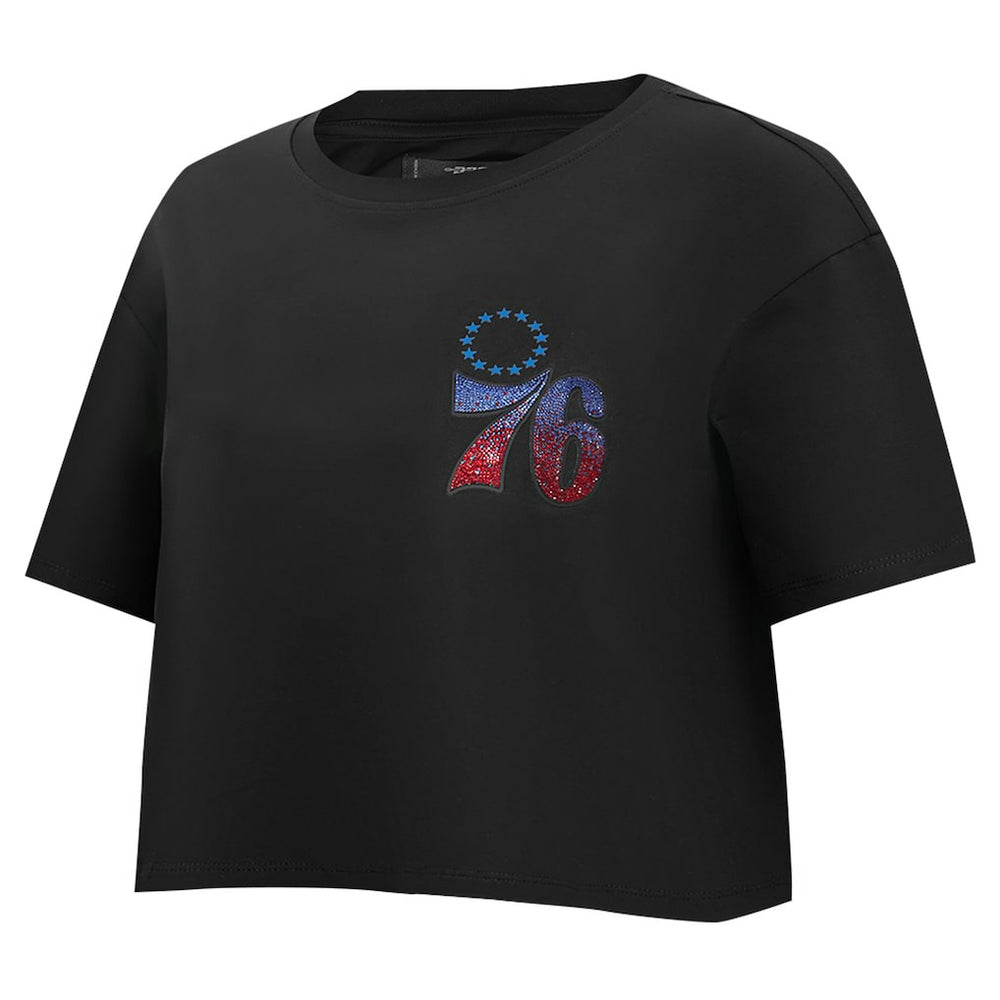 Black Philadelphia 76ers Pro Standard Women's Jewels Boxy Cropped T-Shirt | NBA