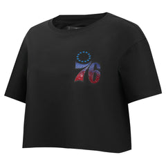 Black Philadelphia 76ers Pro Standard Women's Jewels Boxy Cropped T-Shirt | NBA