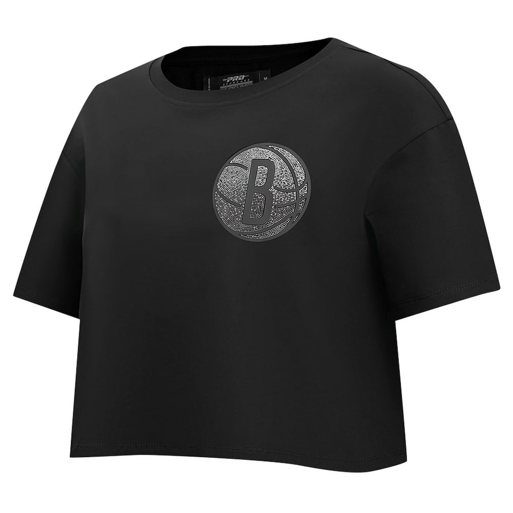 Black Brooklyn Nets Pro Standard Women's Jewels Boxy Cropped T-Shirt | NBA