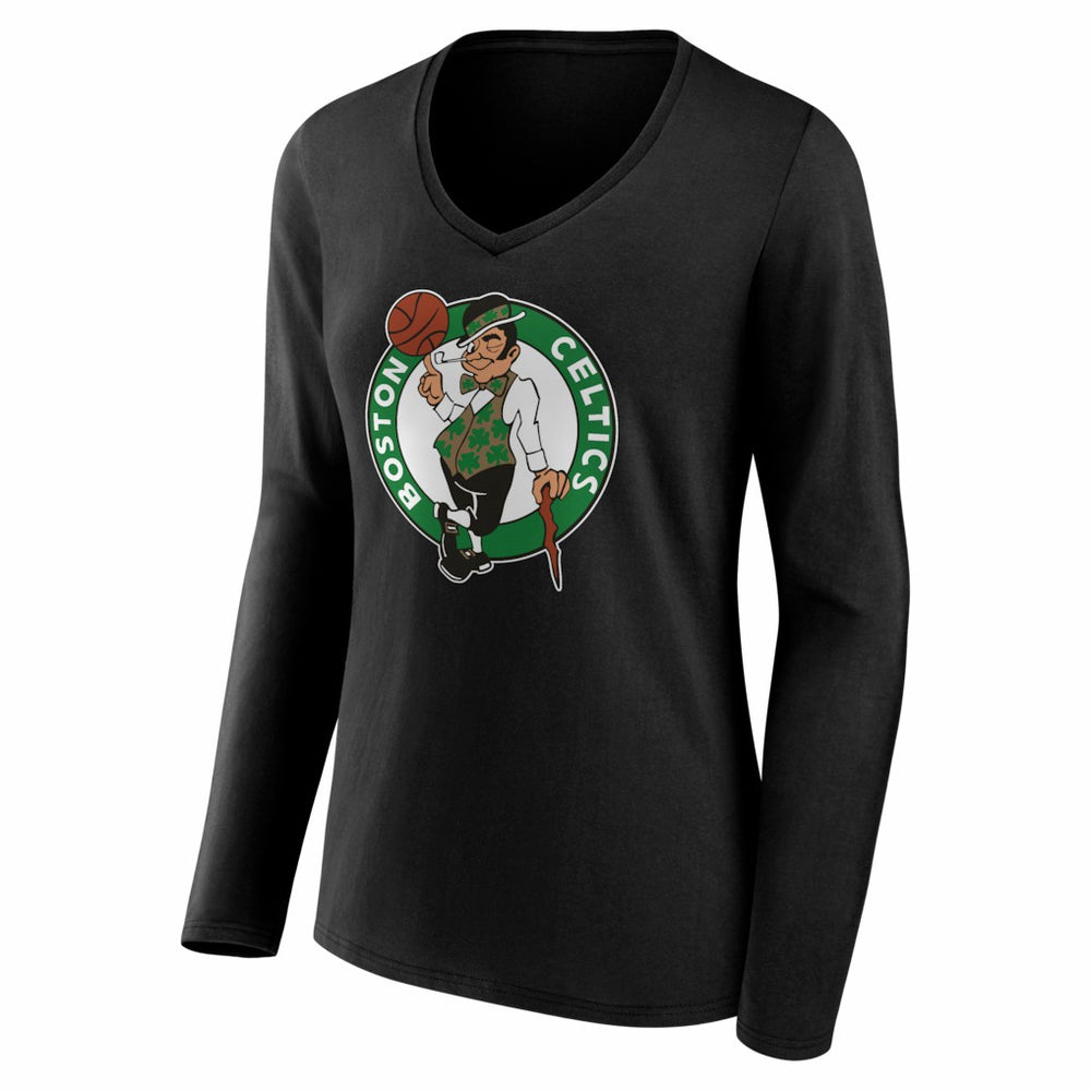 Black Boston Celtics Women's Primary Logo Long Sleeve V-Neck T-Shirt | NBA
