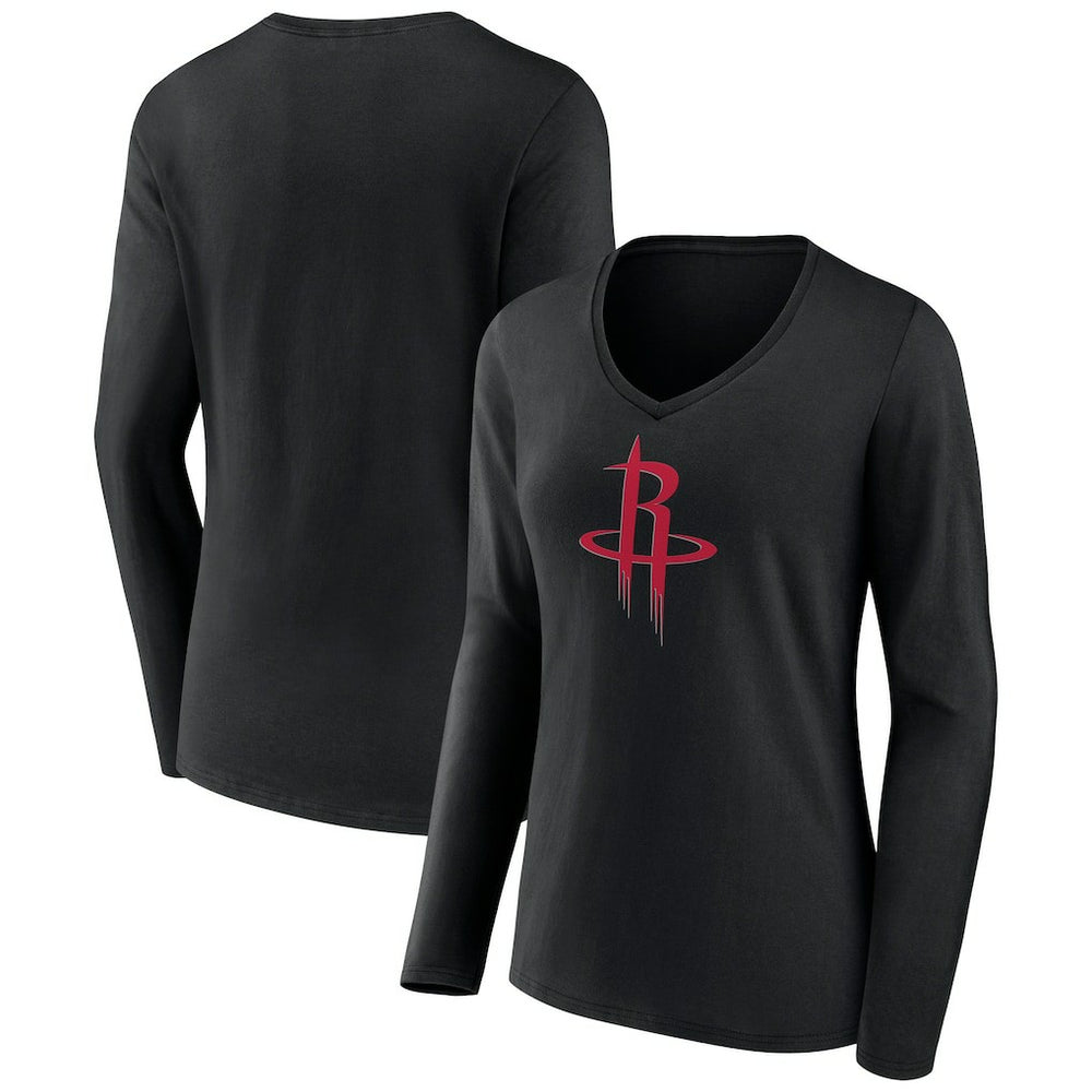 Black Houston Rockets Women's Primary Logo Long Sleeve V-Neck T-Shirt | NBA