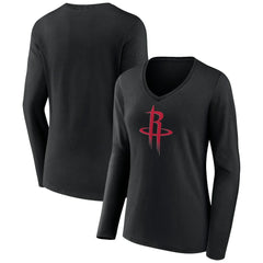 Black Houston Rockets Women's Primary Logo Long Sleeve V-Neck T-Shirt | NBA