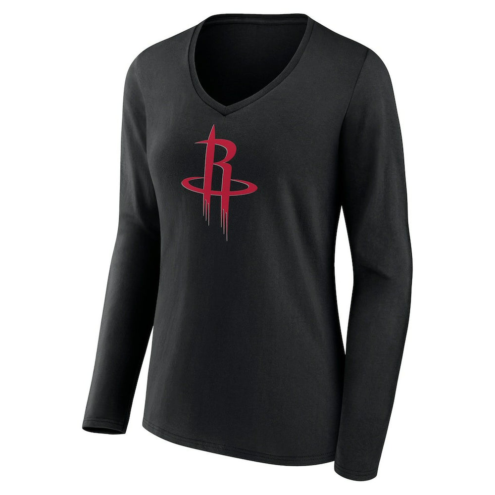 Black Houston Rockets Women's Primary Logo Long Sleeve V-Neck T-Shirt | NBA