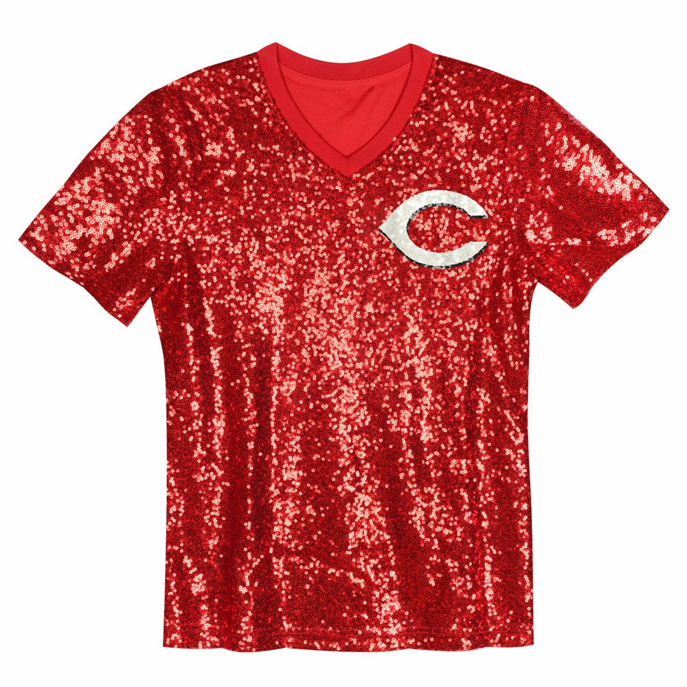 Elly De La Cruz Cincinnati Reds Juniors Name & Number Sequin V-Neck Top - MLB Tops