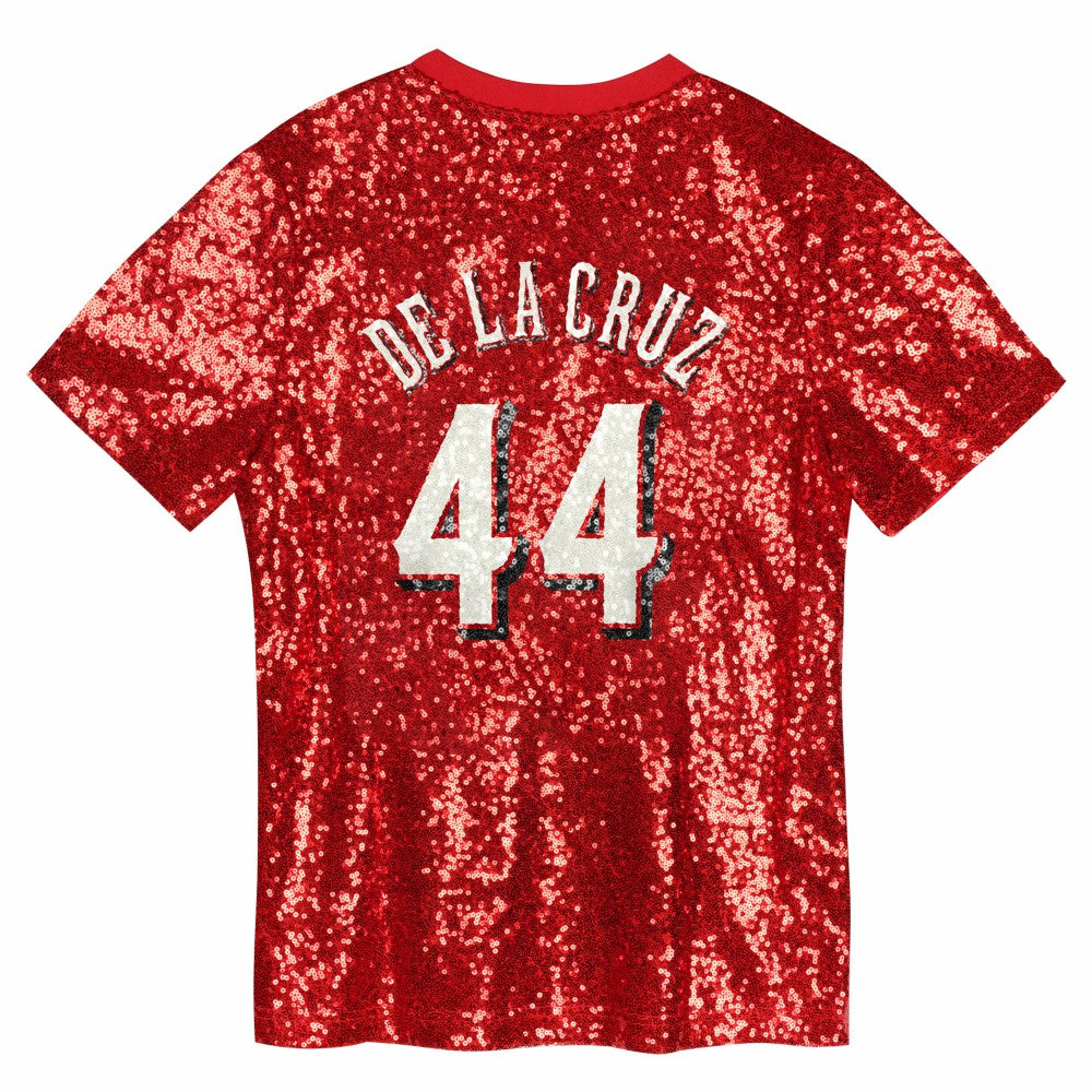 Elly De La Cruz Cincinnati Reds Juniors Name & Number Sequin V-Neck Top - MLB Tops