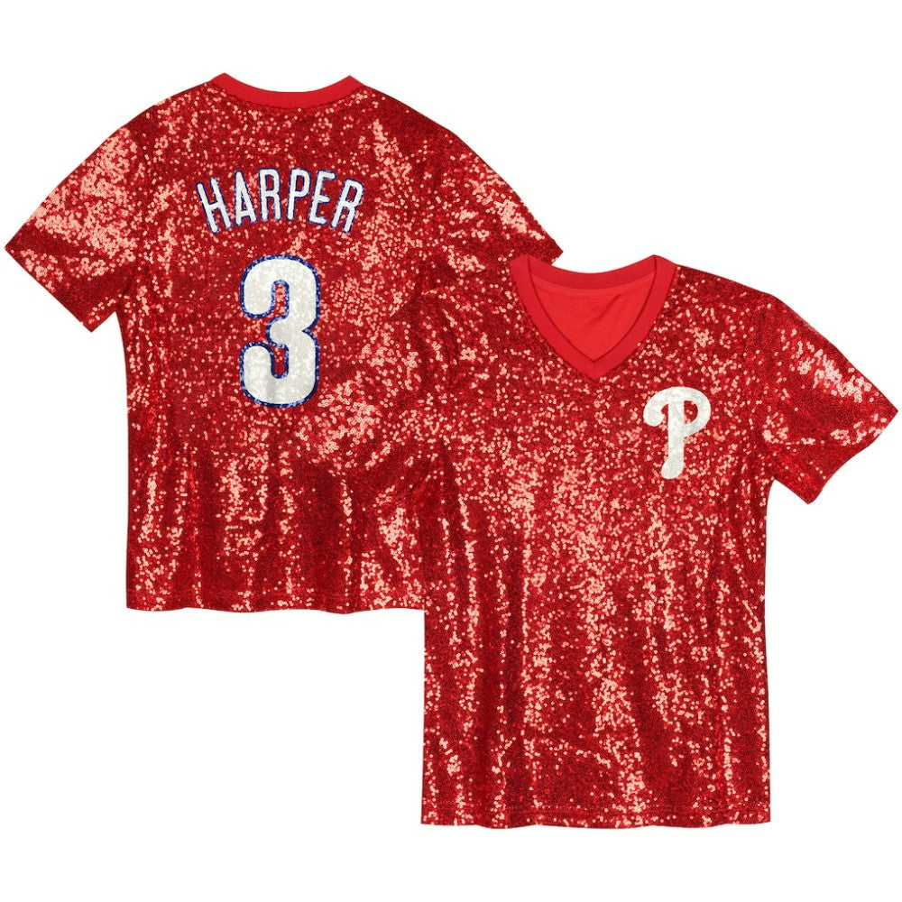 Bryce Harper Philadelphia Phillies Juniors Name & Number Sequin V-Neck Top - MLB Tops