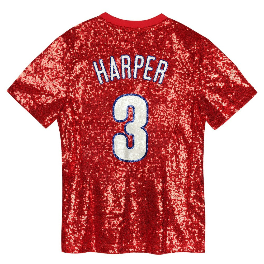 Bryce Harper Philadelphia Phillies Juniors Name & Number Sequin V-Neck Top - MLB Tops