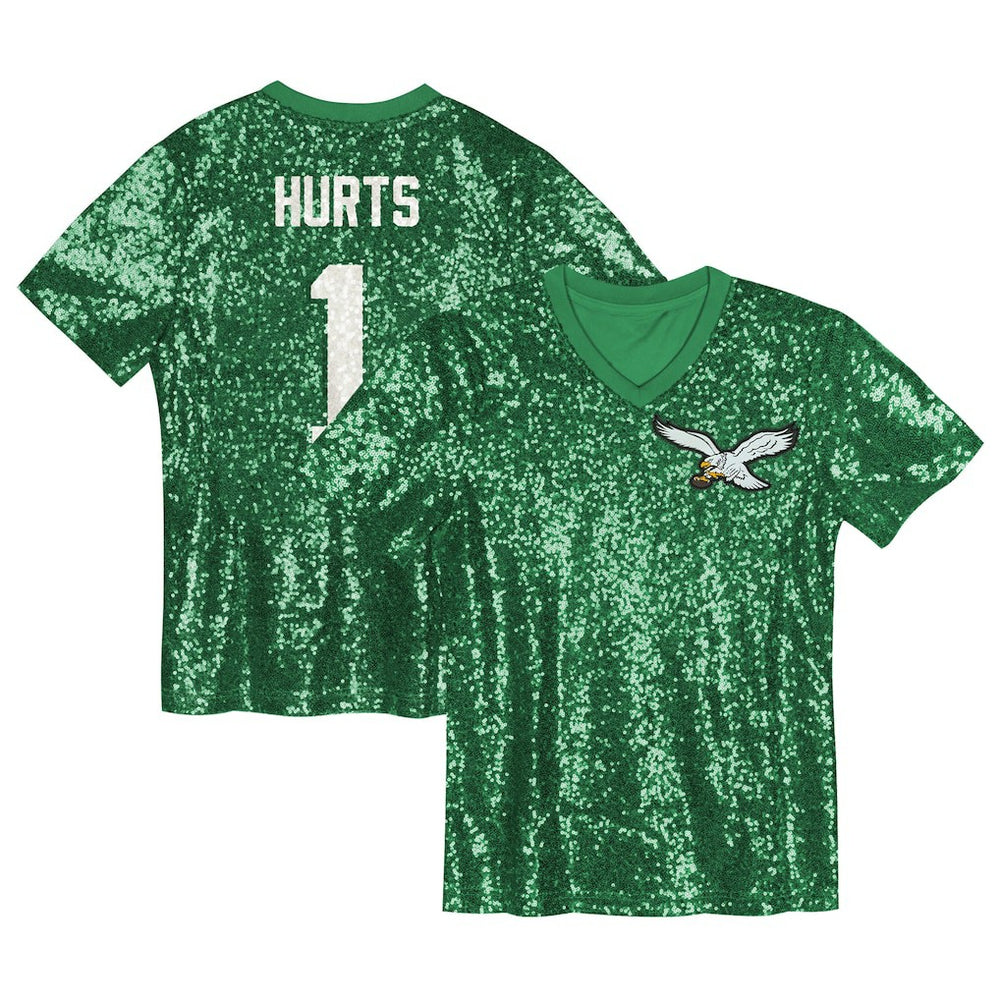 Philadelphia Eagles Jalen Hurts  Girls Youth Sequin V-Neck Fashion Jersey | NFL Near me