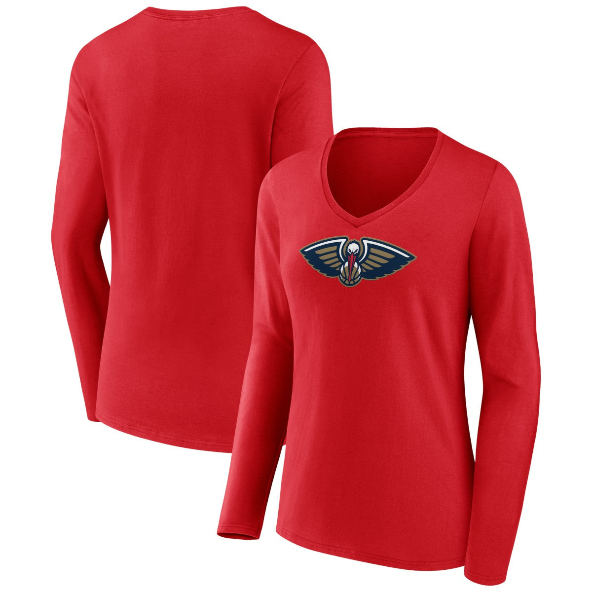 Red New Orleans Pelicans Women's Primary Logo Long Sleeve V-Neck T-Shirt | NBA