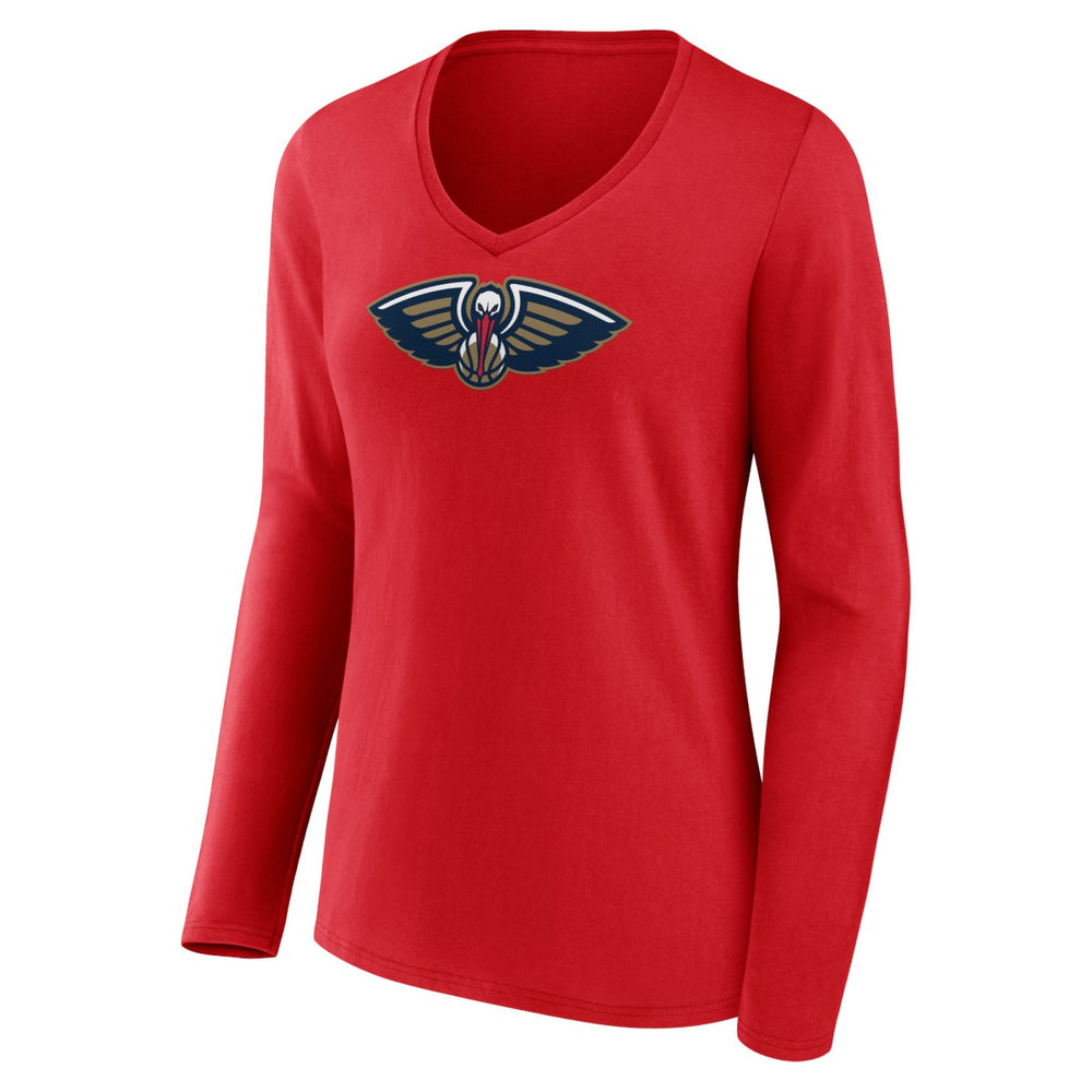 Red New Orleans Pelicans Women's Primary Logo Long Sleeve V-Neck T-Shirt | NBA