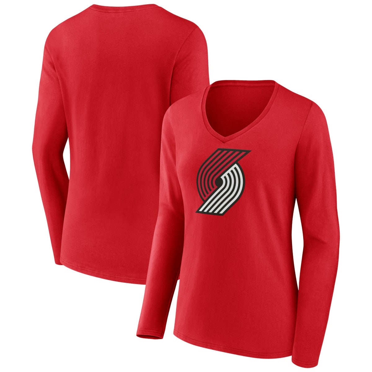 Red Portland Trail Blazers Women's Primary Logo Long Sleeve V-Neck T-Shirt | NBA