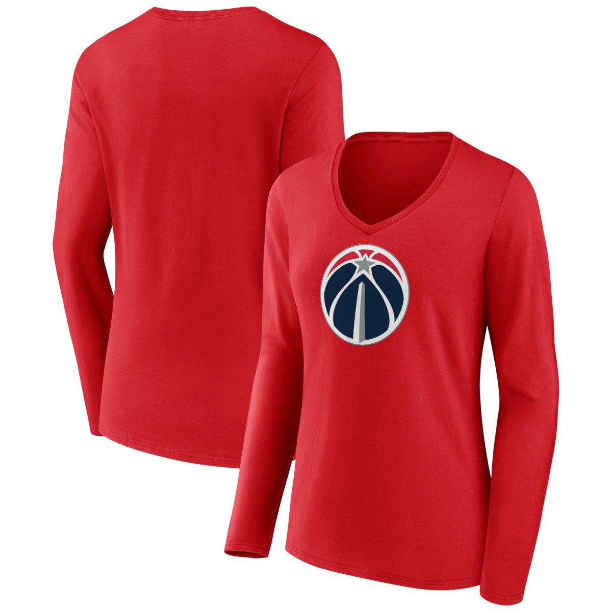 Red Washington Wizards Women's Primary Logo Long Sleeve V-Neck T-Shirt | NBA