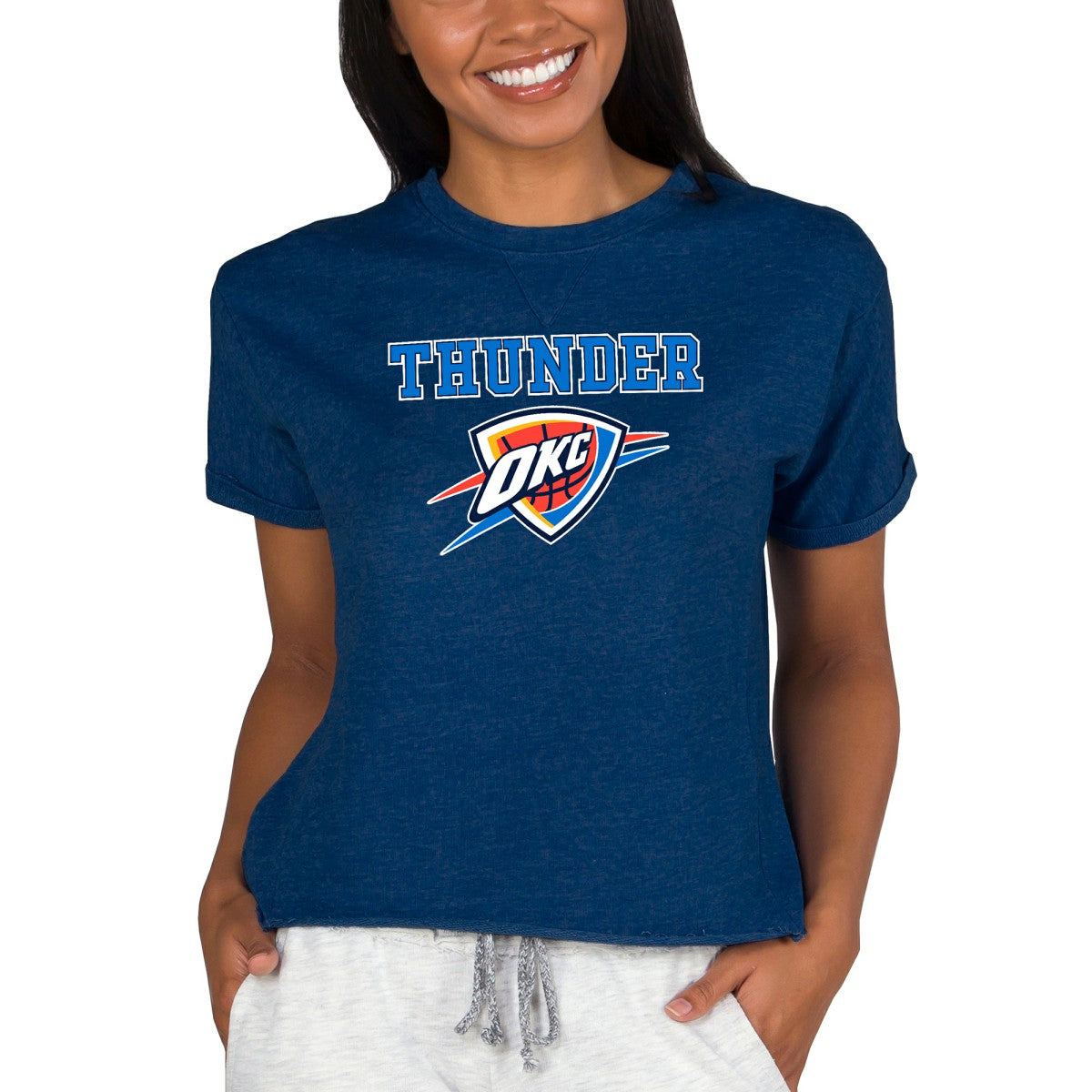 Navy Oklahoma City Thunder Concepts Sport NBA Women's Concepts Mainstream Terry SS Top | NBA