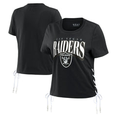 Las Vegas Raiders WEAR by Erin Andrews Women's Lace Up Side Modest Cropped T-Shirt | NFL On sale