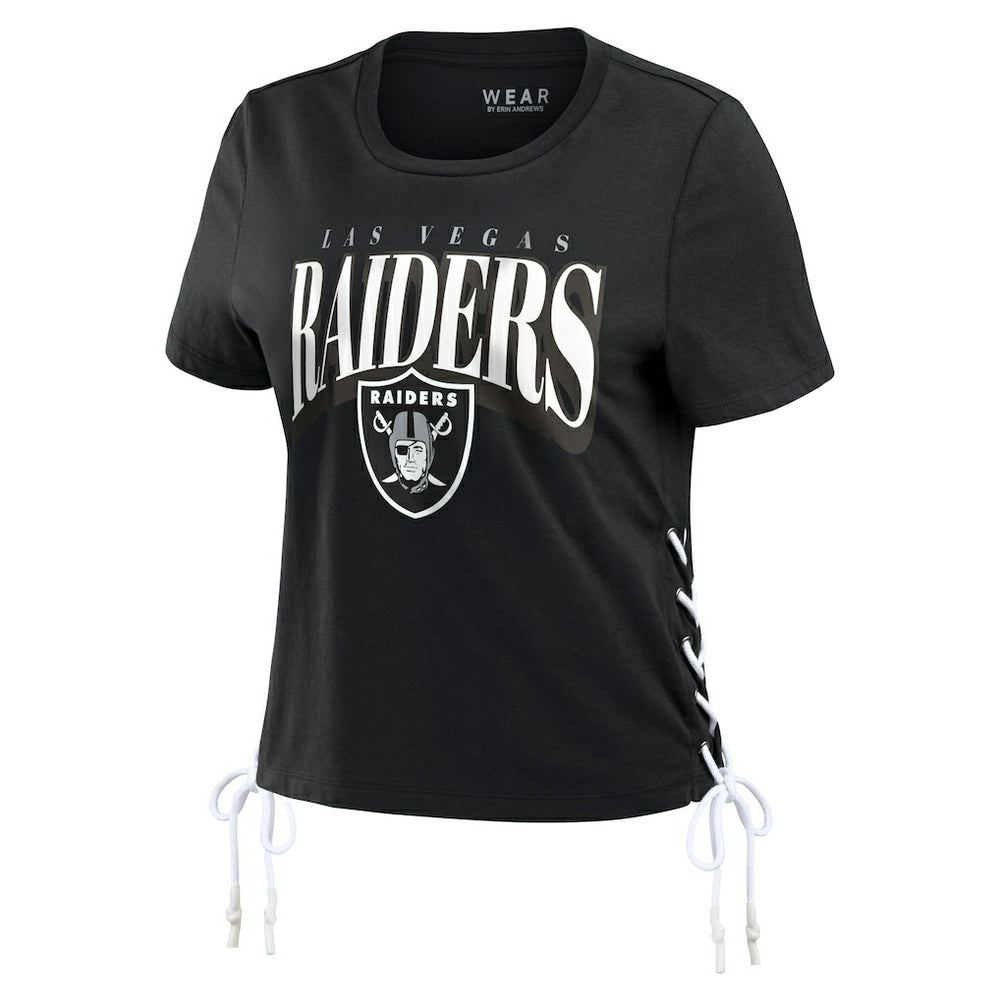 Las Vegas Raiders WEAR by Erin Andrews Women's Lace Up Side Modest Cropped T-Shirt | NFL On sale