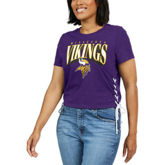 Minnesota Vikings WEAR by Erin Andrews Women's Lace Up Side Modest Cropped T-Shirt | NFL US
