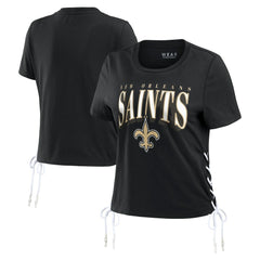 New Orleans Saints WEAR by Erin Andrews Women's Lace Up Side Modest Cropped T-Shirt | NFL Discount