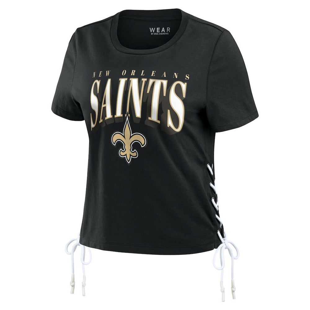 New Orleans Saints WEAR by Erin Andrews Women's Lace Up Side Modest Cropped T-Shirt | NFL Discount