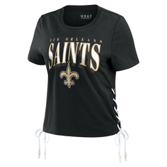 New Orleans Saints WEAR by Erin Andrews Women's Lace Up Side Modest Cropped T-Shirt | NFL Discount
